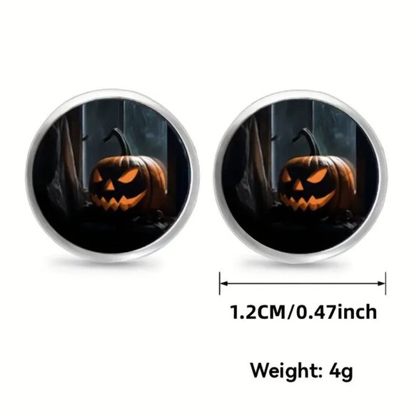 Earrings Spooky Jack O Lantern Pumpkin Surgical Steel Hallowwen Party Goth Emo - Picture 4 of 4